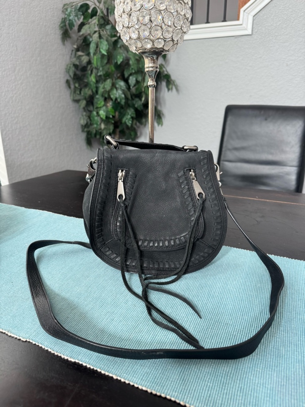 Rebecca Minkoff Vintage Black Leather Crossbody Saddle Bag